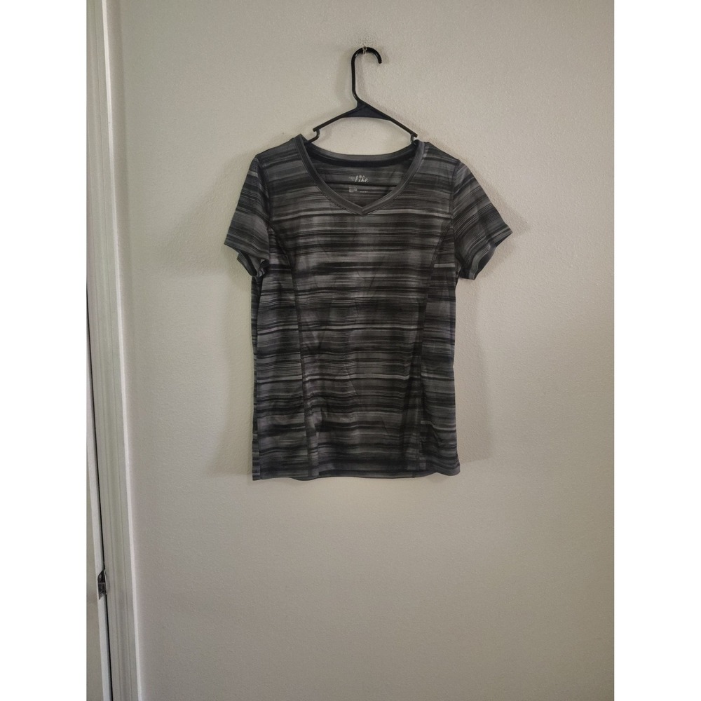 Made For Life Womens Grey Space Dye V-Neck Quick-Dri Athletic T-Shirt Size M